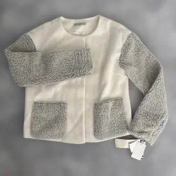 택 포함 미사용 화이트 그레이 플리스 자켓 보아 안감 있음