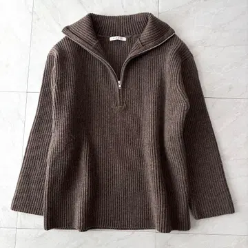 ETRE TOKYO 울 하프 지퍼 니트 풀오버 브라운 Free