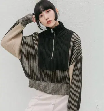 KBF 레이어드 하프 지퍼 니트 [택 포함]