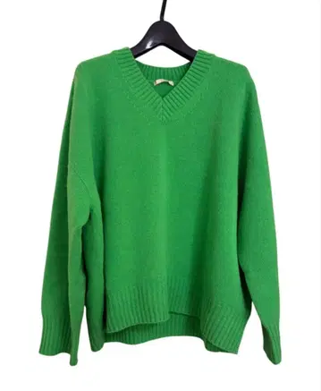 PLAGE 피인 울 그린 V넥 니트 스웨터 풀오버