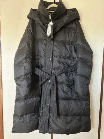 후드 부착 롱 다운 코트 블랙