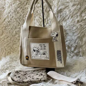 [ 미사용급 ] ZARA 스누피 캠퍼스 토트백 2way 파우치 포함