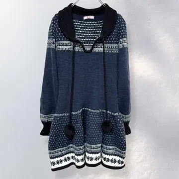 me 노르딕 무늬 니트 튜닉 모자 꽁지 하트 귀여운 F [ i522