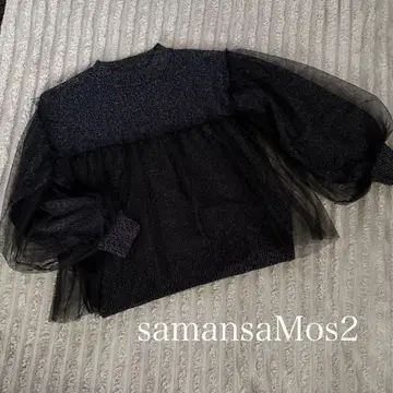 samansamos2 니트 튤 벌룬 슬리브 스웨터