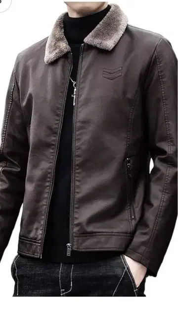 브라운 가죽 퍼 포함 자켓