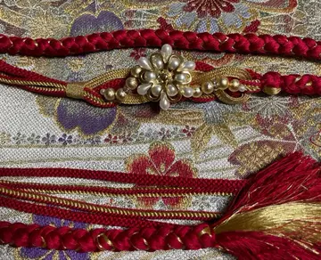 허리띠 빨간색 금 펄 성인식 순수 실크