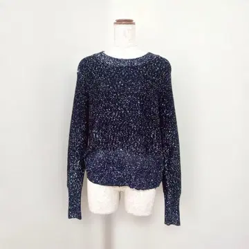 H&M 스팽글 니트 긴팔 네이비 계열 반짝이는 신축 [ US L ]