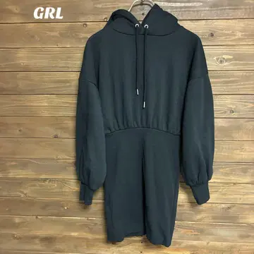 [ 그레일 ] GRL 블랙 후드 부착 후드티 캐주얼 F