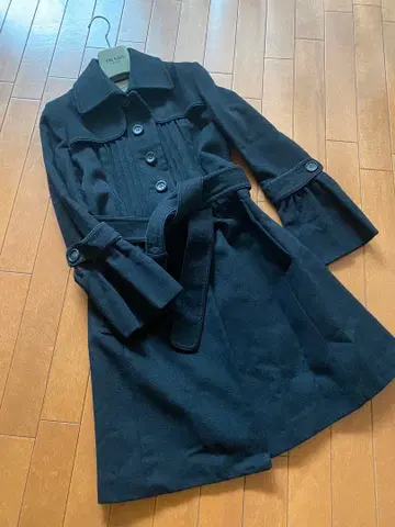 [ Ms select ] 울 x 캐시미어 벨 슬리브 코트 블랙 38