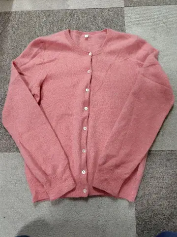 무인양품 S~M 캐시미어 100% 니트 가디건 살몬 핑크