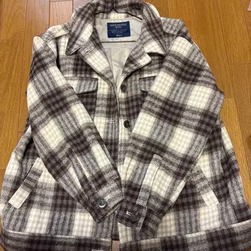 브라운 화이트 체크 자켓