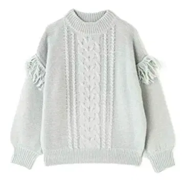 피스타치오 컬러 프린지 니트