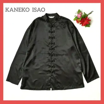 KANEKO ISAO 차이나풍 블라우스 블랙 새틴 원단