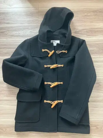MHL 블랙 울 더플 코트 후드 부착