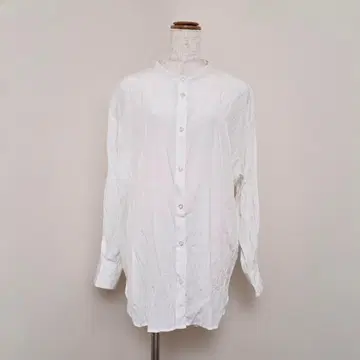 내추럴 꾸뛰르 밴드 카라 긴팔 셔츠 롱 기장 라운드 헴 루즈핏