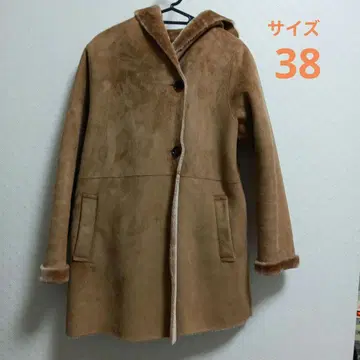 브라운 무스탕 코트 보아 자켓 후드 부착 38 ELLE