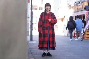 BEAMS BOY 슬라이버 타탄 체크 노카라 코트 빔즈 보이