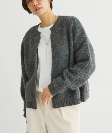 Green Parks 지퍼 니트 블루종 가디건 그레이 스웨터