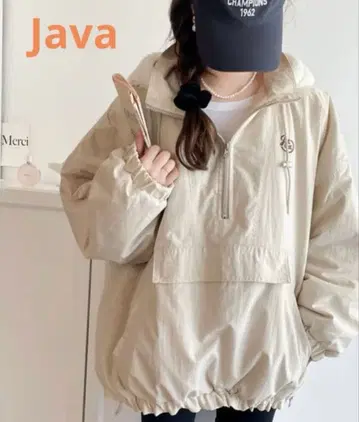 새상품급 Java 후드 부착 보아 절개 충전솜 안감 퀼팅 블루종