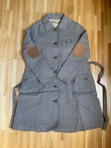 체크 무늬 롱 코트 울 혼방