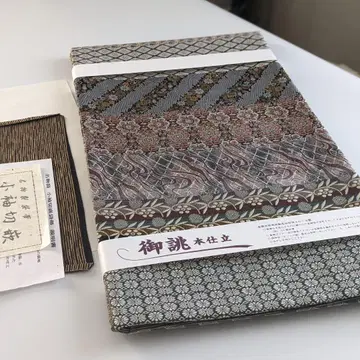 순수 실크 니시진 비단 패치워크 잎사귀 덩굴 문양 후쿠로 오비