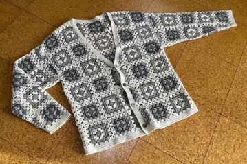 HARE 하레 크로셰 니트 가디건 모티브 크로셰 뜨개질 화이트 그레이