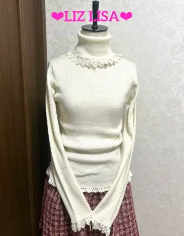 LIZ LISA 레이스 리본 장미 버튼 터틀넥 니트 새상품 귀여운