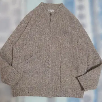 폭스파이어 집업 니트 스웨터 울 팔꿈치 패치