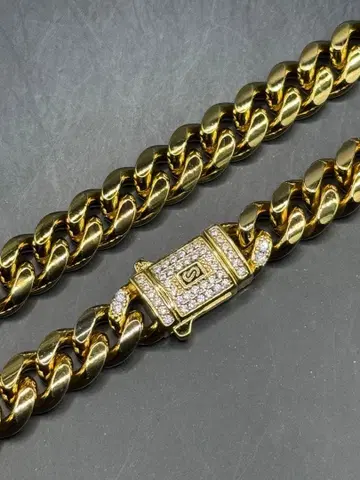 골드 W 키헤이 체인 목걸이 다이아몬드 CZ 약 50cm 폭 약 8mm