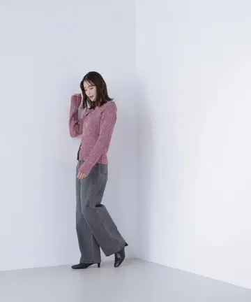 핑크 리브 지퍼 스웨터