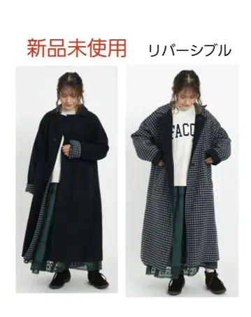 [ 미사용 새상품 ] 사만사 모스모스 리버서블 롱 코트 네이비/체크