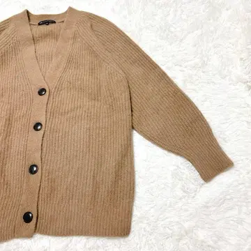 23구 고급 라쿤 헤어리 니트 V넥 가디건 카멜