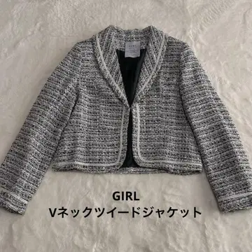 GIRL V넥 트위드 자켓 라메 포멀 M size