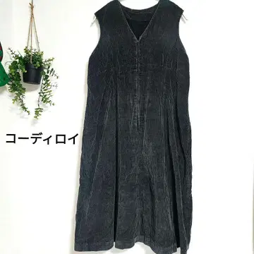 다크 그레이 코듀로이 슬리브리스 원피스 오버롤 스커트