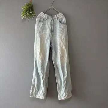 아줄바이마우지 [M] 성숙 캐주얼 린넨 코튼 하이웨스트 와이드 데님