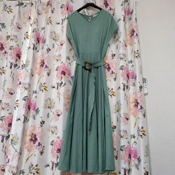 그린 롱 원피스 반팔 벨트 포함