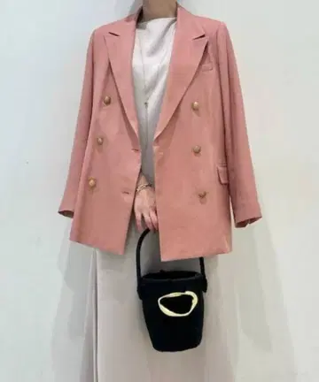 미라 오웬 린넨 혼방 자켓 더스티 핑크 금장 버튼