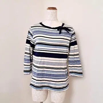 CASSNA [ L ] 보더 티셔츠 7부 소매 리본 일본제