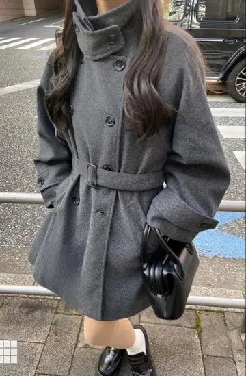 그레이 울 혼방 더블 브레스트 코트