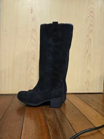 블랙 스웨이드 퍼 롱 부츠