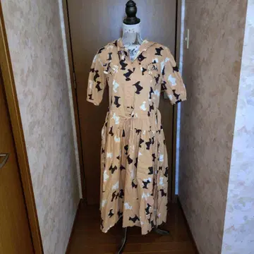 핑크하우스 스코치 테리어 패턴 롱 원피스