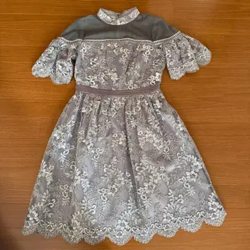 레이스 장식 그레이 무릎 기장 원피스 반팔