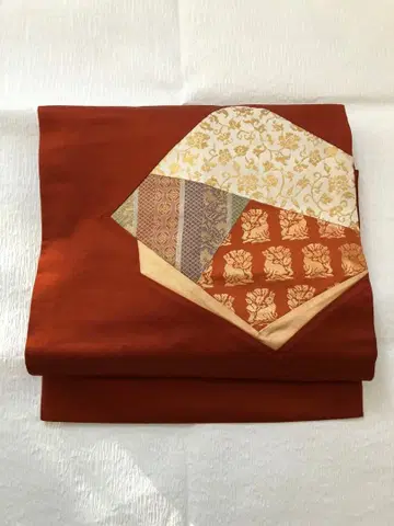 나고야 오비 패치워크 금 주홍색