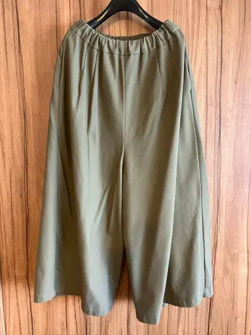 미즈이로 인드 카키 와이드 팬츠 코튼 사이즈 2 M-L