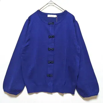 쿠튀르 브로치 가디건 리본 장식 퍼프 슬리브 40 L 블루