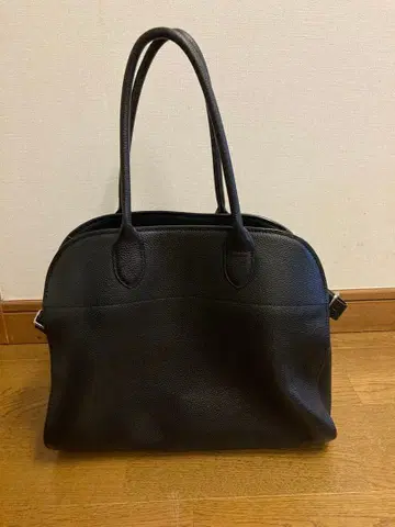 JISTORY 블랙 가죽 토트백 SIDE BELT BOSTON BAG