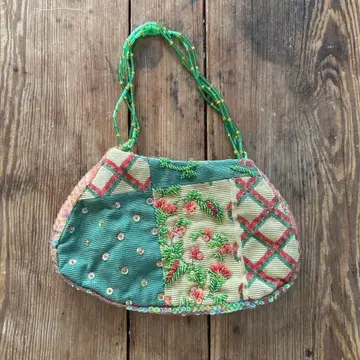 패치워크 비즈 핸들 핸드백