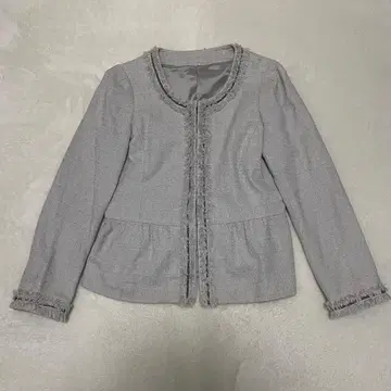 노카라 자켓 엘레강트 반짝이는 장식 있음 그레이 M 사이즈