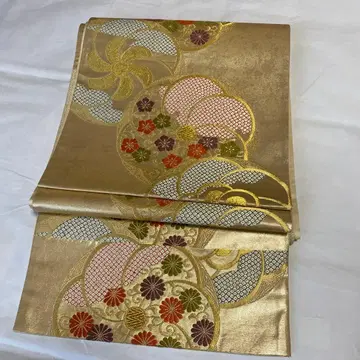 럭셔리 골드 컬러 꽃무늬 후쿠로 오비