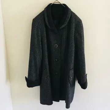 롱 코트 [ L ] 포멀 코트 소매 접이식 멋진 버튼 어깨 패드 울